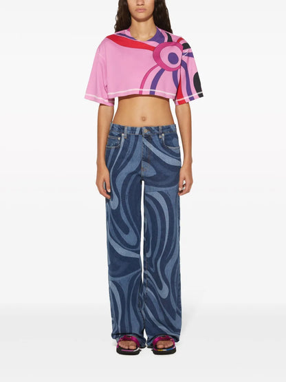 Marmo-Print Straight-Leg Jeans