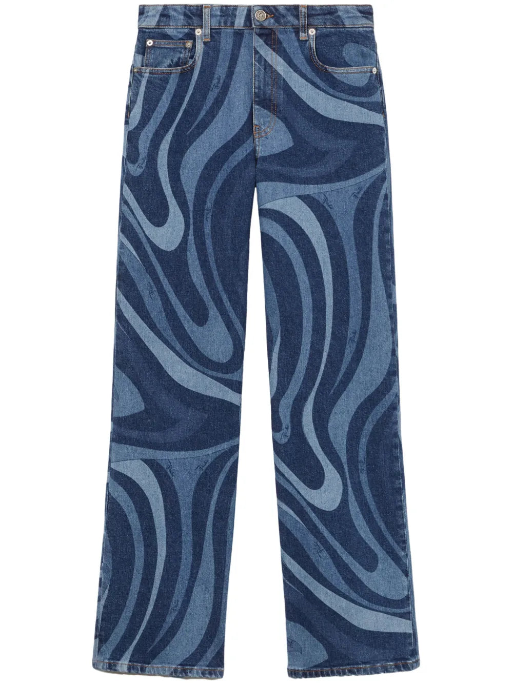 Marmo-Print Straight-Leg Jeans