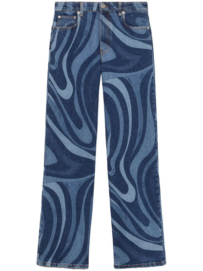 Marmo-Print Straight-Leg Jeans