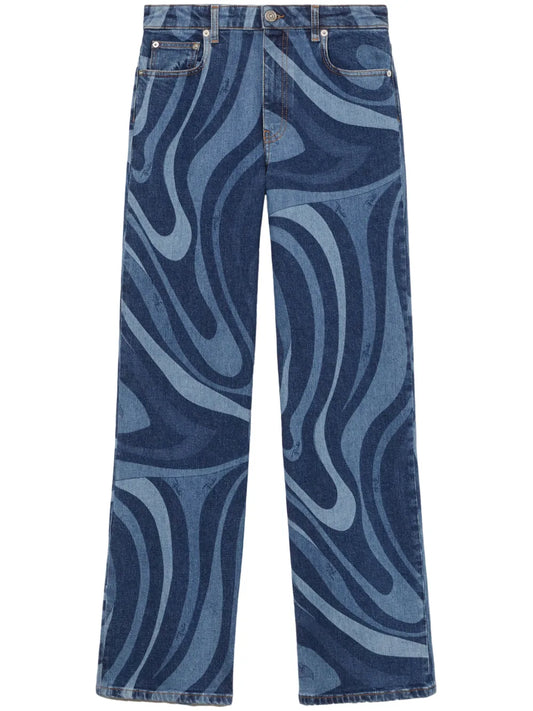 Marmo-Print Straight-Leg Jeans