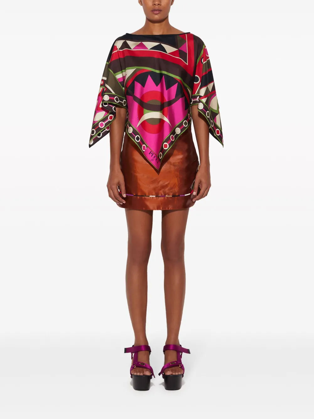 Contrast-Trim Leather-Effect Miniskirt