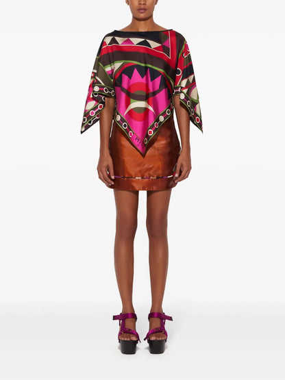 Contrast-Trim Leather-Effect Miniskirt