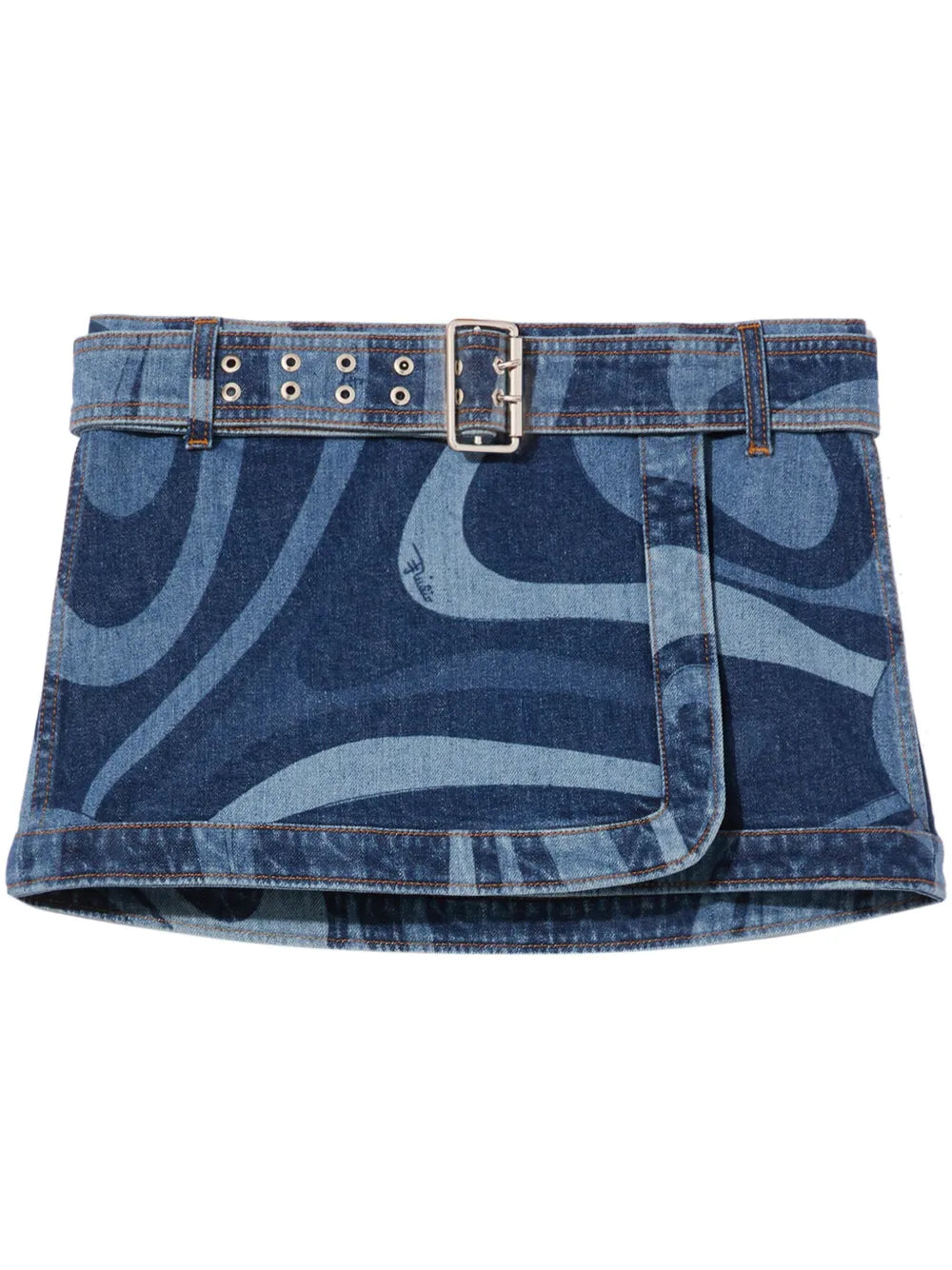 Marmo-Print Denim Miniskirt