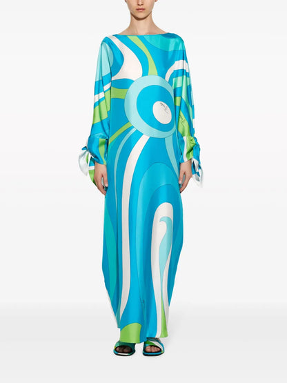 Marmo-Print Kaftan Silk Dress