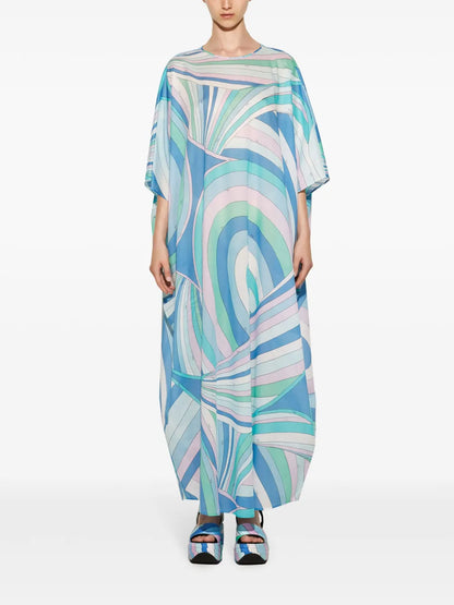 Iride-Print Cotton Kaftan Dress