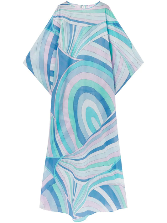 Iride-Print Cotton Kaftan Dress