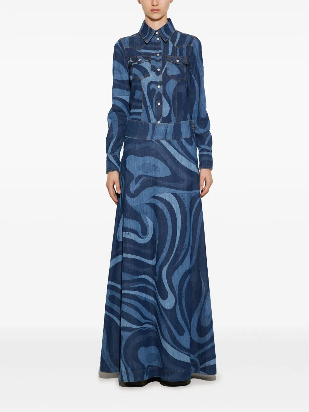 Marmo-Print Denim Skirt