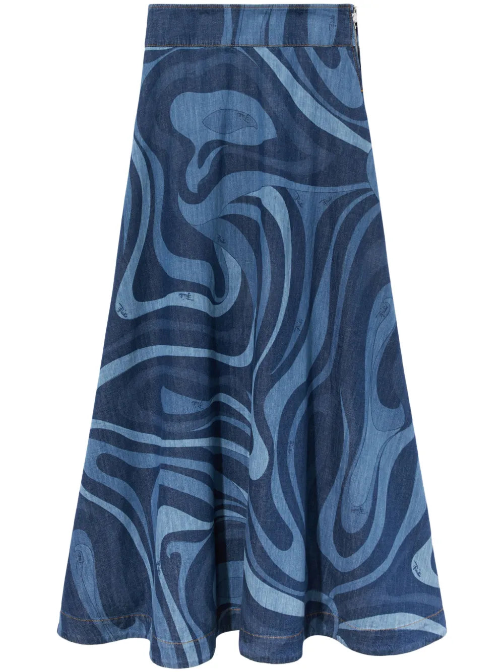 Marmo-Print Denim Skirt
