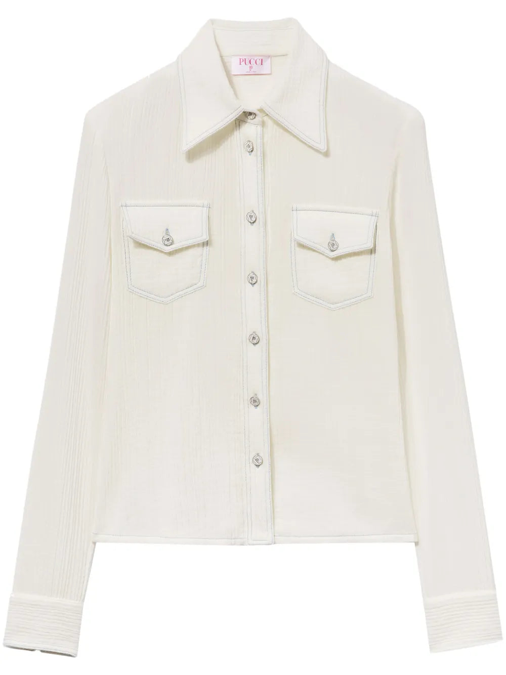 Contrast-Stitching Crepon Shirt