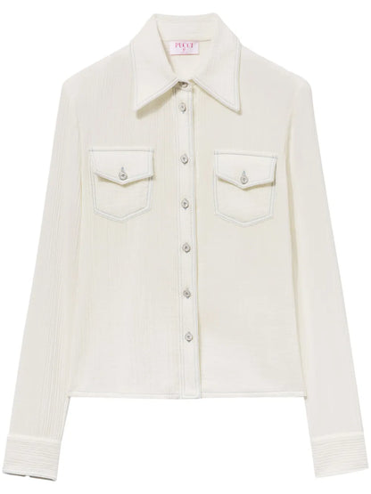 Contrast-Stitching Crepon Shirt