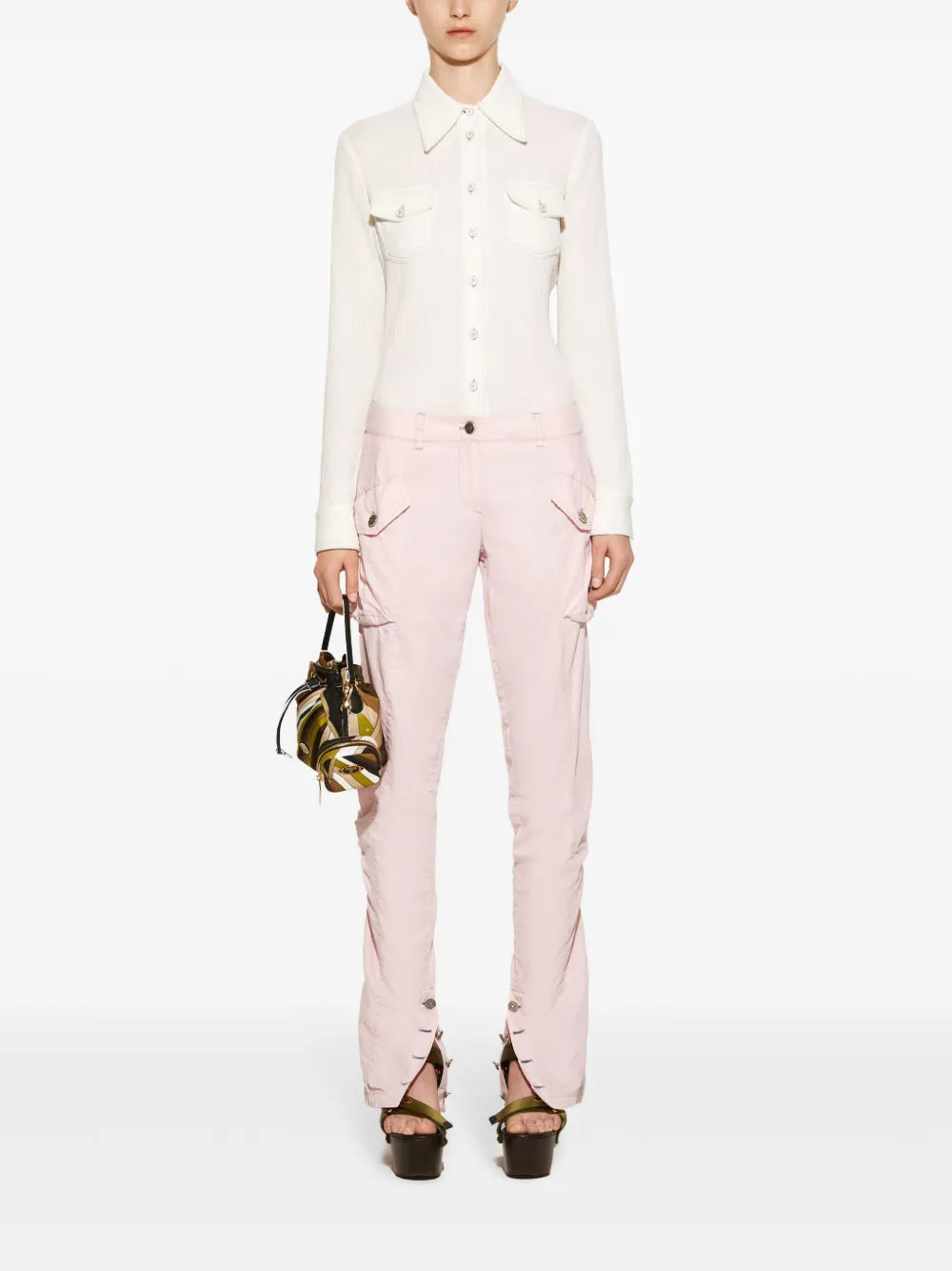 Contrast-Stitching Crepon Shirt