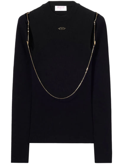 Chain-Embellished Rib-Knit Top