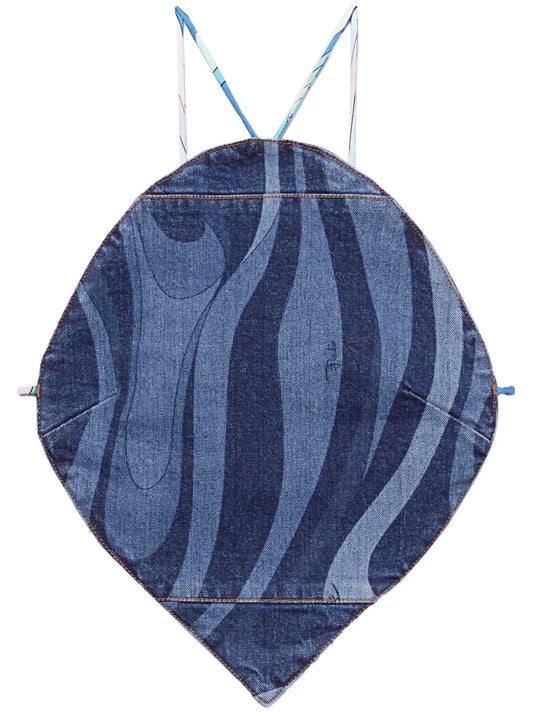 Marmo-Print Denim Top