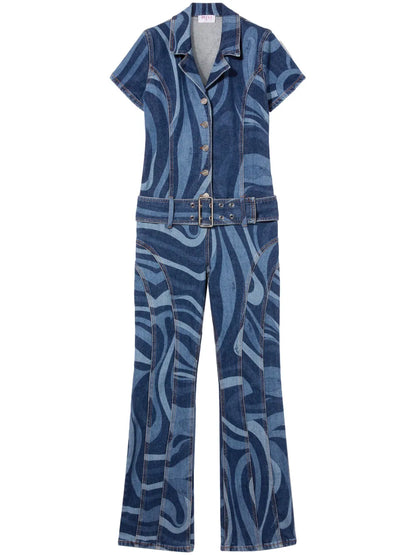 Marmo-Print Denim Jumpsuit