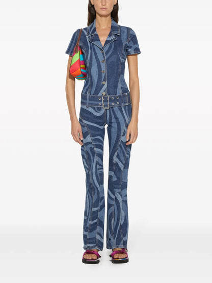 Marmo-Print Denim Jumpsuit