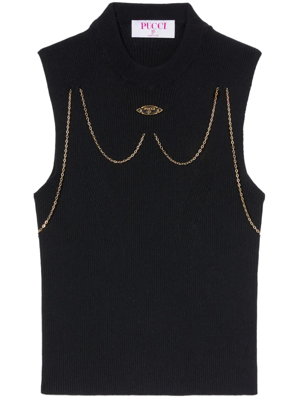 Chain-Embellished Rib-Knit Top
