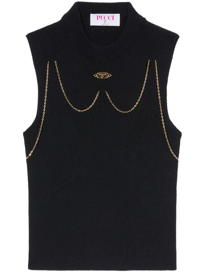 Chain-Embellished Rib-Knit Top