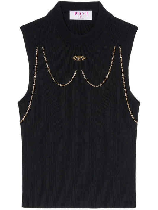 Chain-Embellished Rib-Knit Top