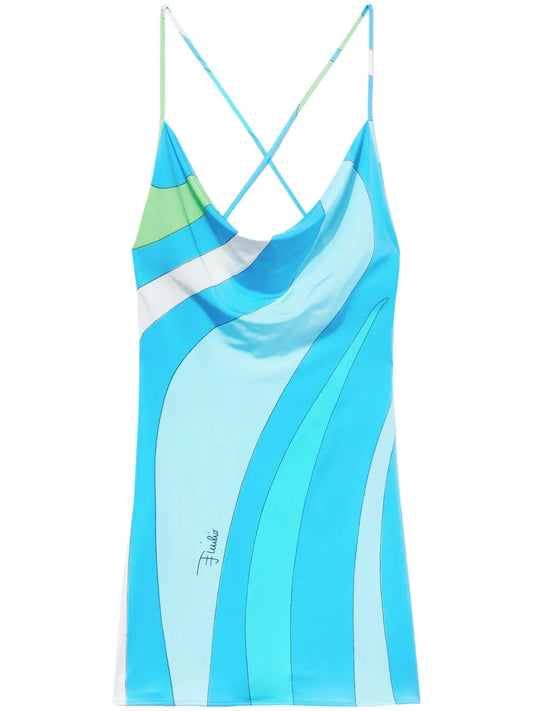 Marmo-Print Open-Back Minidress