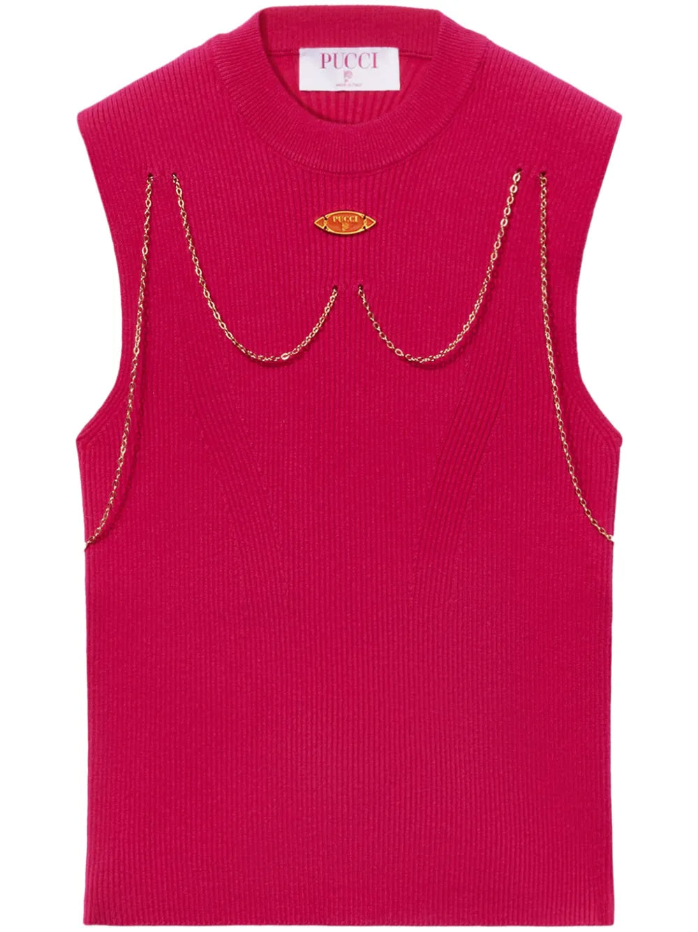 Chain-Embellished Rib-Knit Top