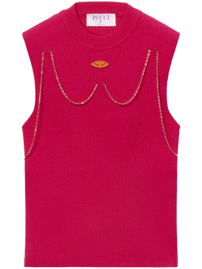 Chain-Embellished Rib-Knit Top