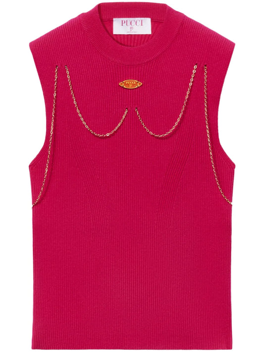 Chain-Embellished Rib-Knit Top