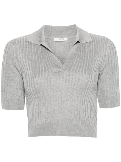 Cropped Ribbed Polo Jumper