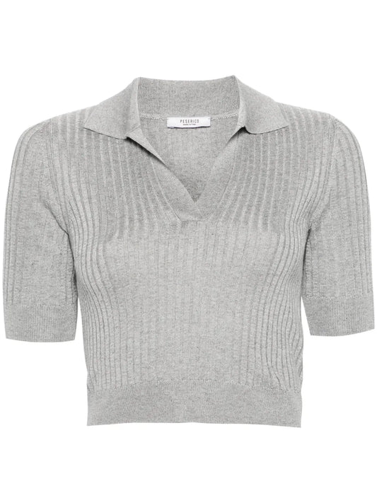 Cropped Ribbed Polo Jumper