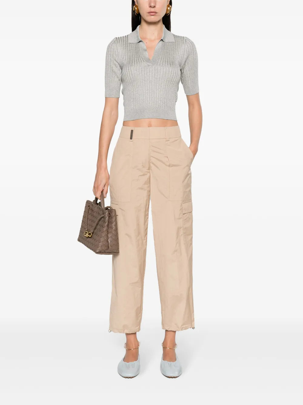 Cropped Ribbed Polo Jumper