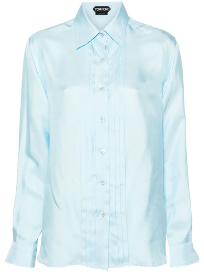 Pleat-Detailing Silk Blend Shirt
