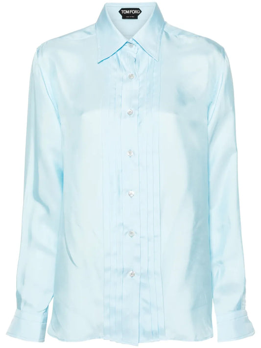 Pleat-Detailing Silk Blend Shirt