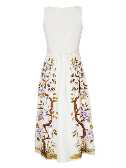 Tree Of Life-Print Cotton Poplin Midi Dress