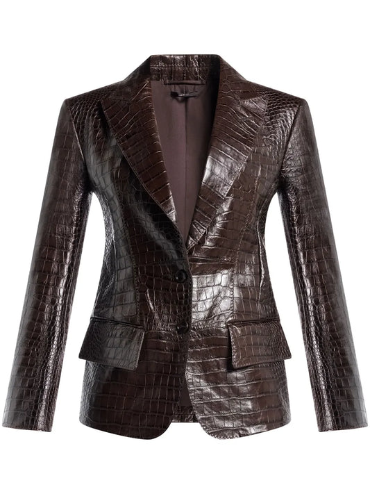 Snakeskin-Effect Leather Blazer
