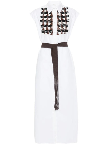 Sequin-Embellished Sleeveless Shirt Dress