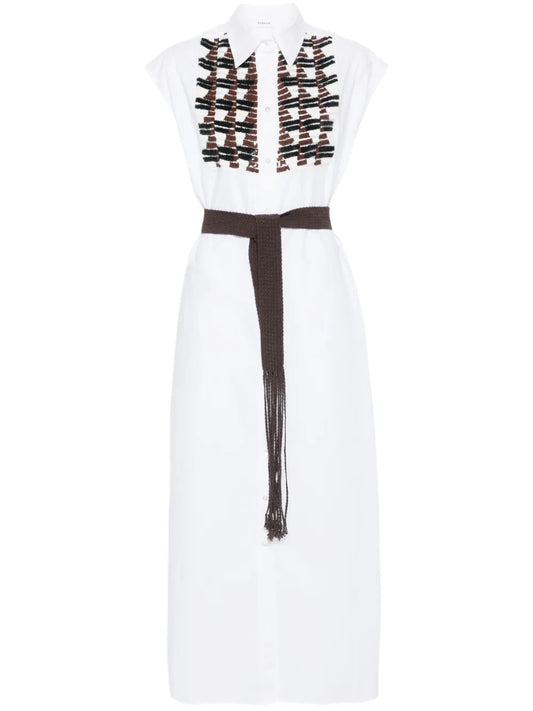 Sequin-Embellished Sleeveless Shirt Dress