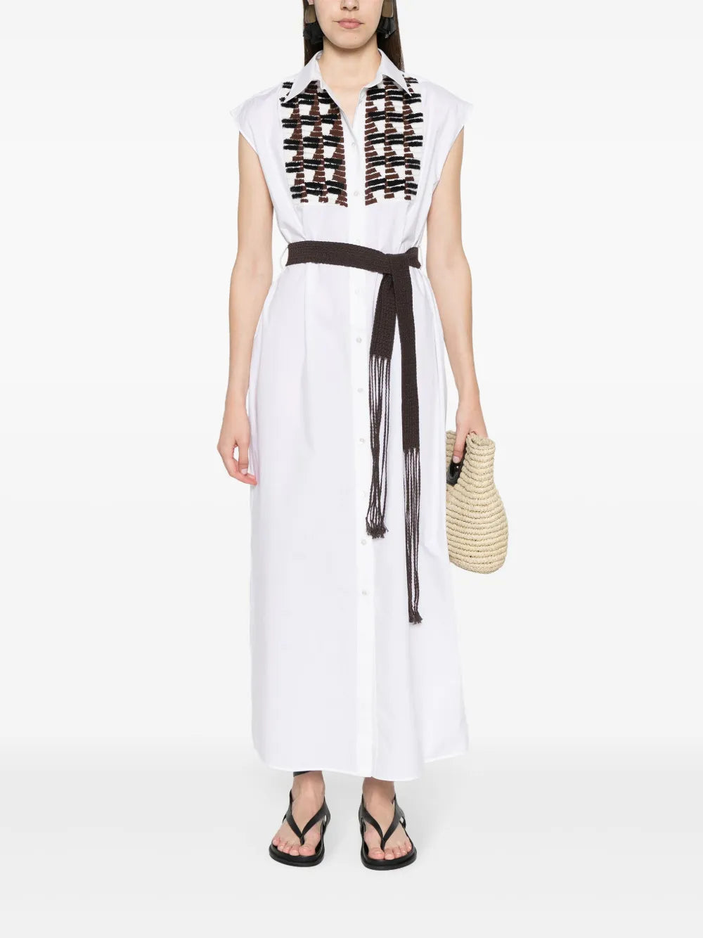 Sequin-Embellished Sleeveless Shirt Dress