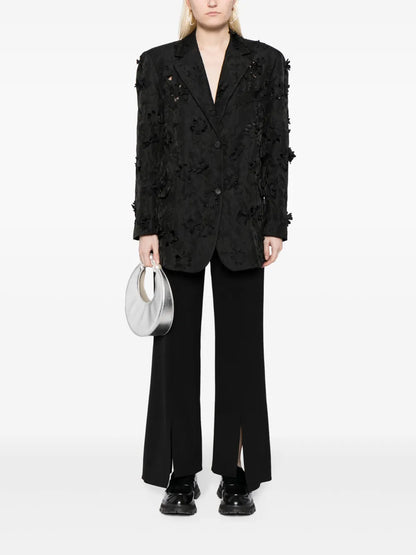 Floral-Appliqué Single-Breasted Blazer
