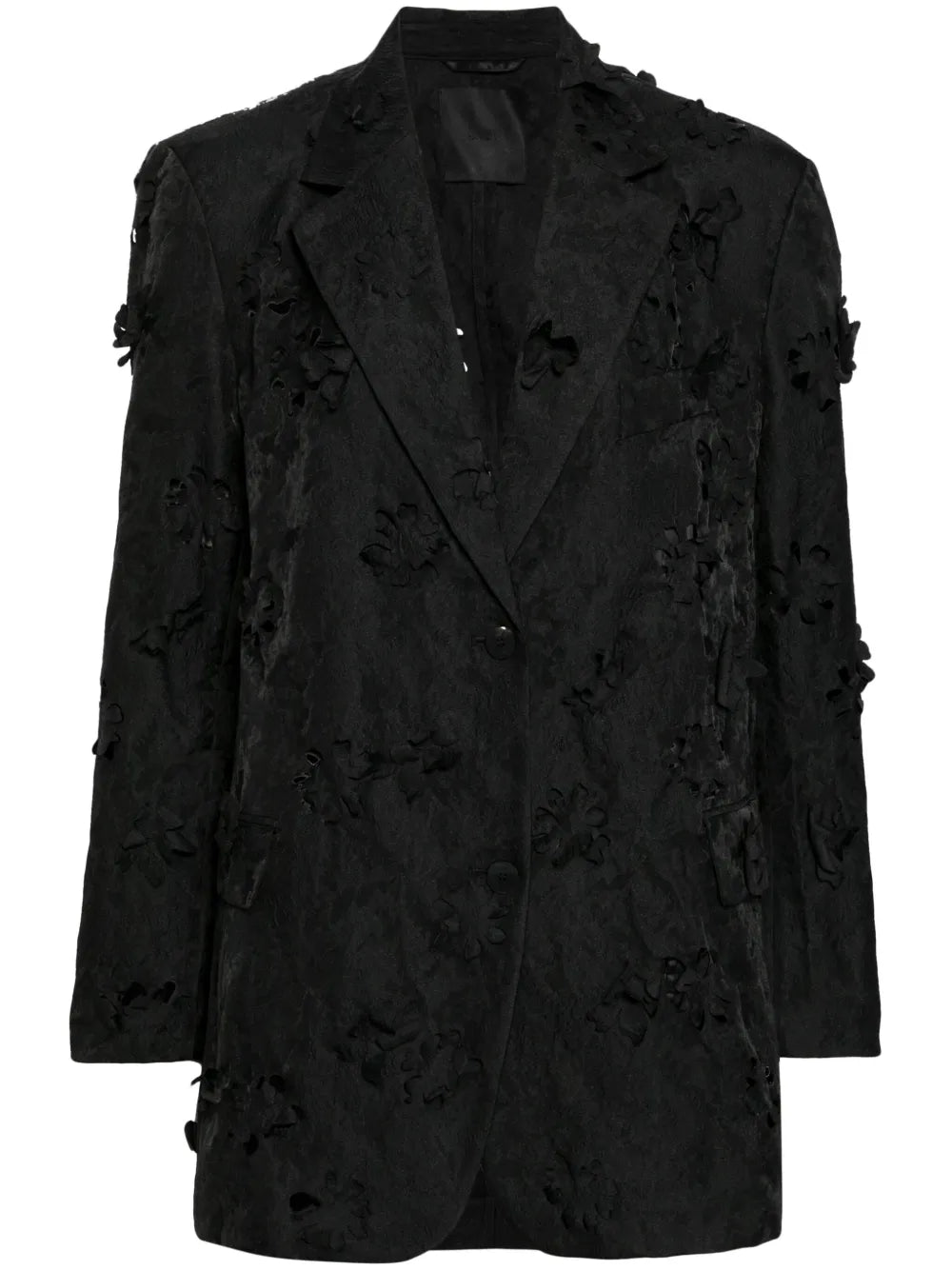 Floral-Appliqué Single-Breasted Blazer