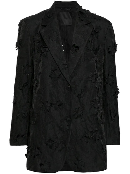 Floral-Appliqué Single-Breasted Blazer