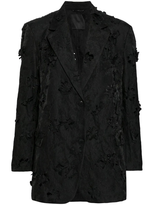 Floral-Appliqué Single-Breasted Blazer