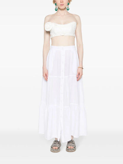 Tiered Linen Midi Skirt