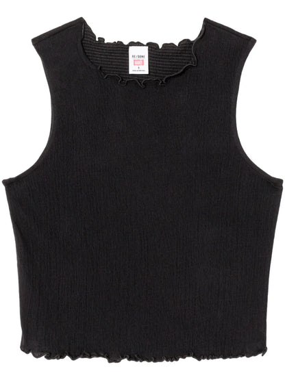 Crinkled Round-Neck Tank Top