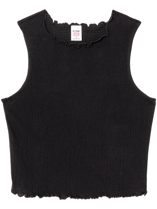 Crinkled Round-Neck Tank Top