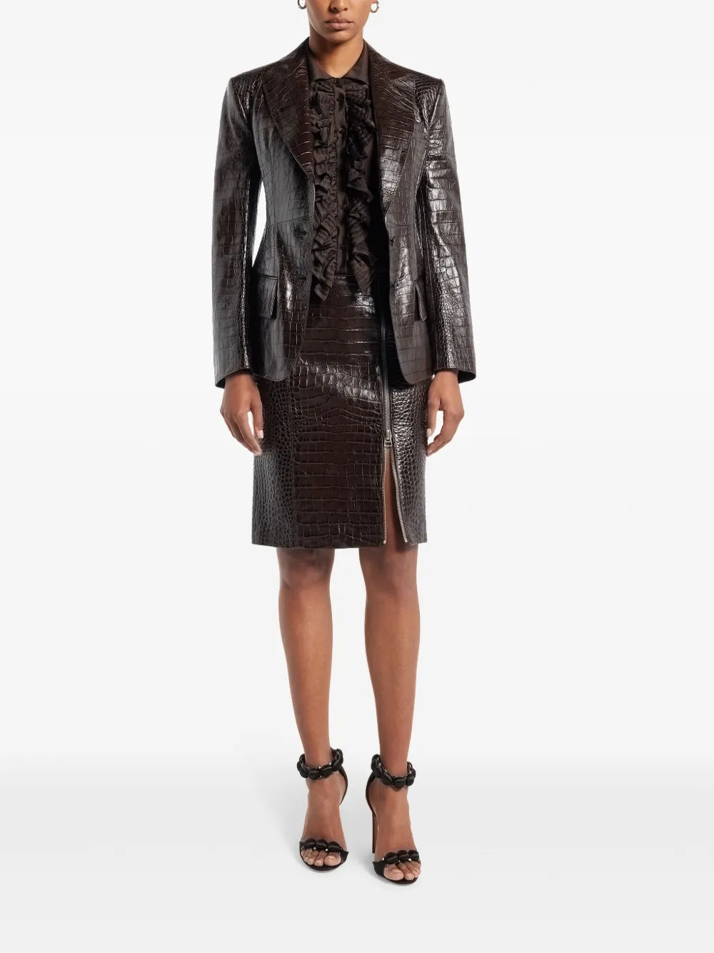 Crocodile-Effect Leather Miniskirt