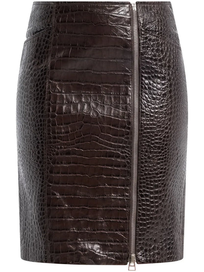 Crocodile-Effect Leather Miniskirt