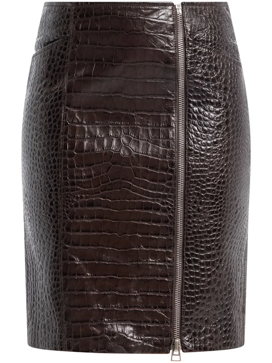 Crocodile-Effect Leather Miniskirt