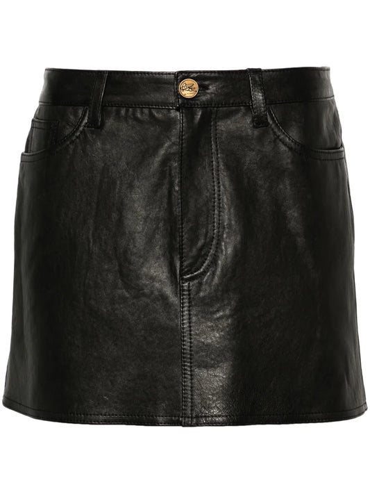 Low-Rise Leather Miniskirt