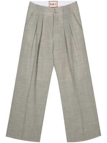 Mélange-Effect Straight Trousers