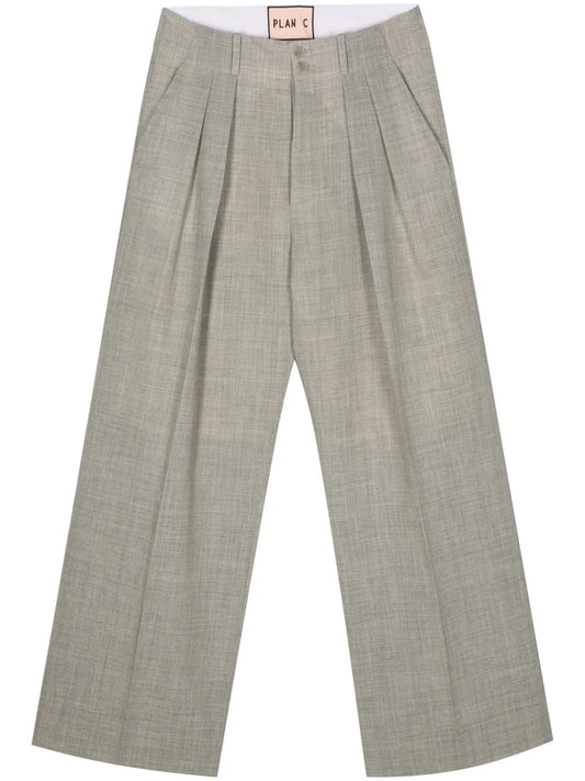 Mélange-Effect Straight Trousers