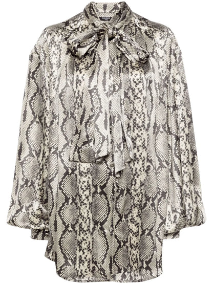 Snakeskin-Print Silk Blouse